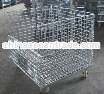 Stacked steel galvanized wire cage with wheels