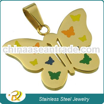 Stainless Steel Jewelry Gold Plated Butterfly with Drop Oil Pendant D-264 G