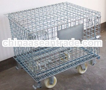 Steel galvanized wire garbage cage with wheels and lid