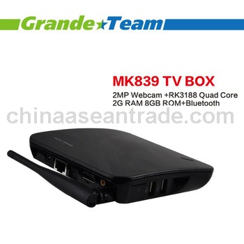 Top sell 2013 Christmas gift MK839 (2G+8G) rk3188 quad core android tv box with camera 2.0 MP Blueto