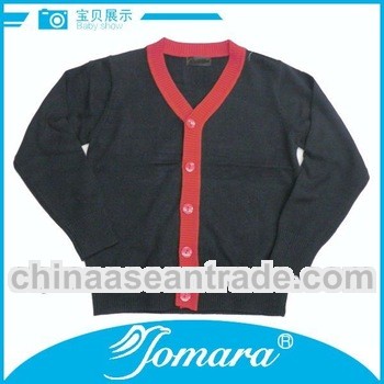 V-neck child black knitted button-up sweater for boy