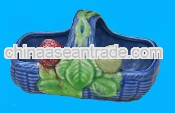 Vintage blue ceramic fruit basket