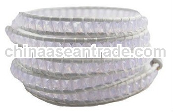Violet Opal Friendship Wrap Bracelets on White Leather