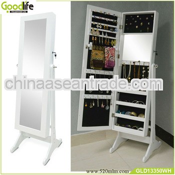 Wall mounted jewelry cabinet with shelf support bracket