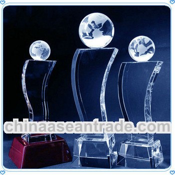 Wave Crystal Glass Globe Trophy For Business Gifts