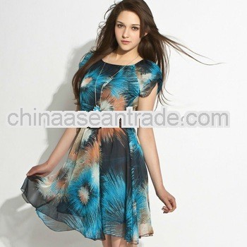 Western Charisma Draping Chiffon Dress Tropic Blue