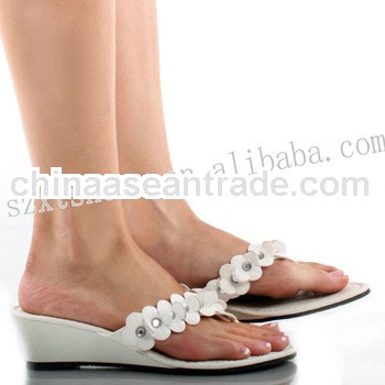 White Flowers Open Toe Thong Slip On Sandal Womens Wedge Low Mid Heel Shoes women fashion sandal