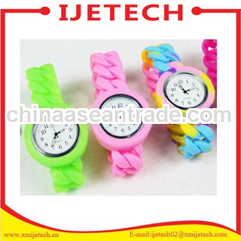 Wholesal colorful braid strap quartz silicone watch for kids