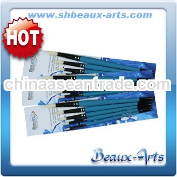 Wholesale Art Supplies-Bleached Bristle Round Brushes Set-Short, Blue Lacquered Handle With Black Ti