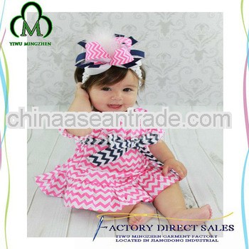 Wholesale pibk chevron dresses with bowknot for baby girls