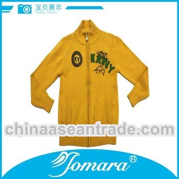 Yellow knitted long sleeve cardigan sweater for kids