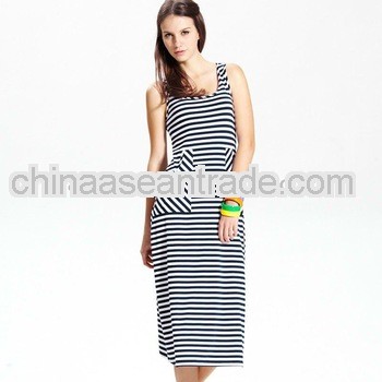 Zebra Pattern Long Line Dress Navy Stripe