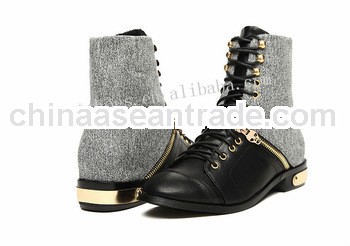 Zip ankle boots Knit&leather short boots skull zippers lace up ankle boots for women