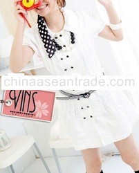 Japan Korea Taiwan Fashion Cute White Dress with Belt