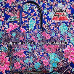 Beaded PERANAKAN Tote Bag - Beaded Batik Handbag with Leather Handle