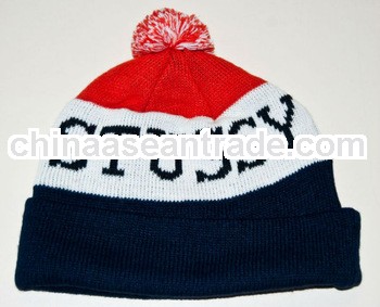 adult jacquard 100% acrylic beanie hat with top ball