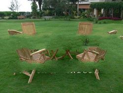 Teak Garden and Outdoor Furniture Set: Round Folding Table With Arm Chair 5 Positions