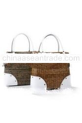 RRB 10 N White Rattan handbag w / leather