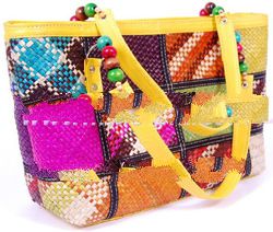 ladies handbag patchwork mat color handle