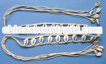 beige shell beaded wax thread braided belt