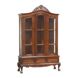 Natural Mahogany China Cabinet with Carved on Top