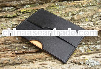 black Handmade hand stitched custom design slim pu leather fine credit cards and bills holder case p