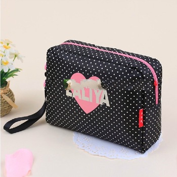 black and white polka dot cosmetic bag