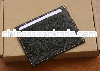 black leather wallet slim with logo embossed for business mens