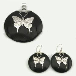 Black Wood Silver Jewelry Set