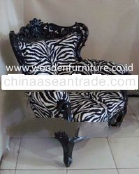 French Style Sofa Zebra Animal Print Antique Reproduction Chair Solid Mahogany Vintage Europe Living