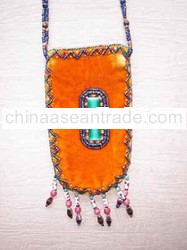 Velvet Mobile Handbags With Porcelain Beads