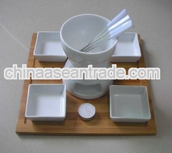 candle ceramic chocolate fondue set with 4 dishes