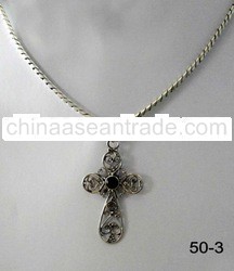 Handcrafted Sterling Silver Garnet Cross Pendant