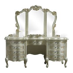 Ivory Painted Carved Dressing Table with Mirror