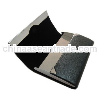 corporate gifts leather business card holder case with stainless steel iron feature design