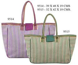 Striped Jute bag with velcro closure