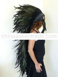 Extra Large Shining Dark Green Feather Headdress (43 inch long )