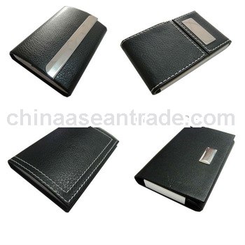 decorative embossed or lazer logo smooth leather business card case holder for business use