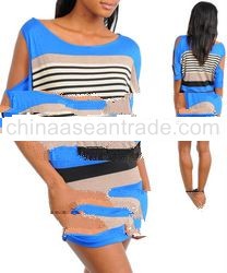 STYLE DBZ62-BLU: BLACK STRIPED CUT-OUT SLEEVES DRESS