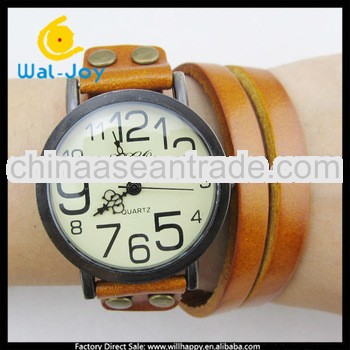 double long strap ladies trendy genuine leather strap watch big dial and numbers (SW-680)