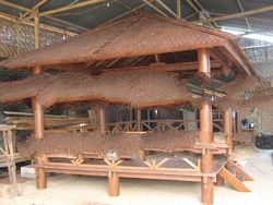 Wooden gazebo with shingle roof iron wood