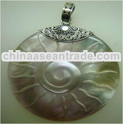 Carved MOP Shell Pendent Sterling Silver pendent