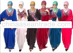 Colorful Hearted Shape Embroidery Pleated Longer Muslim Dress without Turban Sapphire /1 set/6pcs/6c
