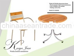 Teak Chair And Table With Aluminum Frame