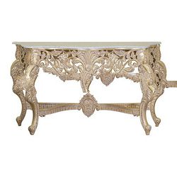 Heavy Hand Carved Console Table with Marble on Top