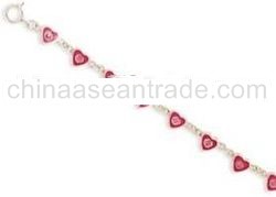 5. 5" Pink Enamel / Pink Crystal Heart Children's Bracelet