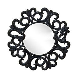 Black Painted Mirror with Glass Round Carving