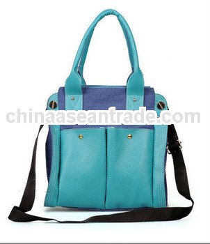 fashion canvas tote handbags with pu leather