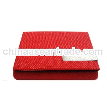 fashion design red PU leather cover metal business cardholder case