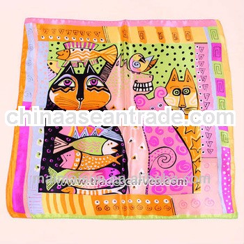 fashion women flower silk square pocket scarf